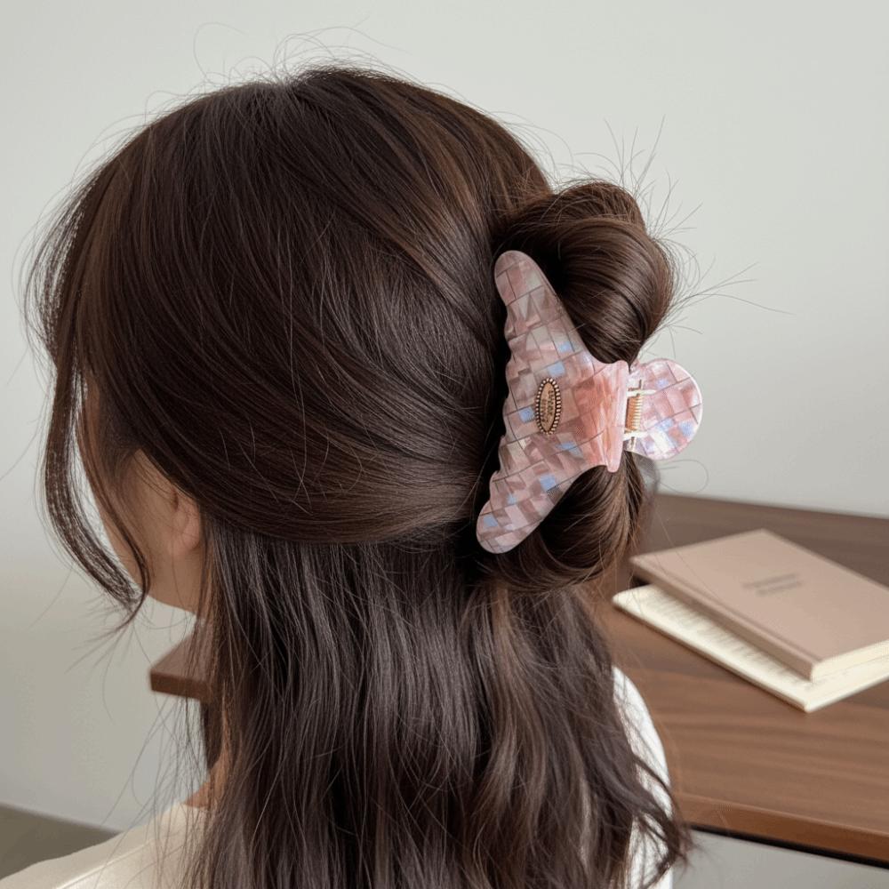 PVC Pink Plaid Hair Claw Acrylic Cloud Shark Clip Creative Checkered Hair Clip Hair Accessories