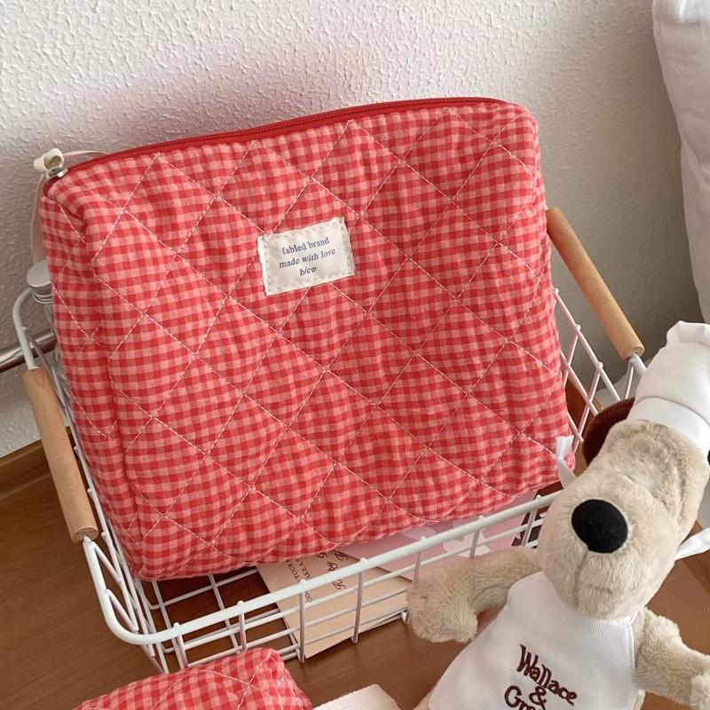 Plaid Makeup Bag Large Capacity Portable Cosmetic Bag For Women Girls Skincare Toiletry Bag Multifunctional Cute Wallet Pouch