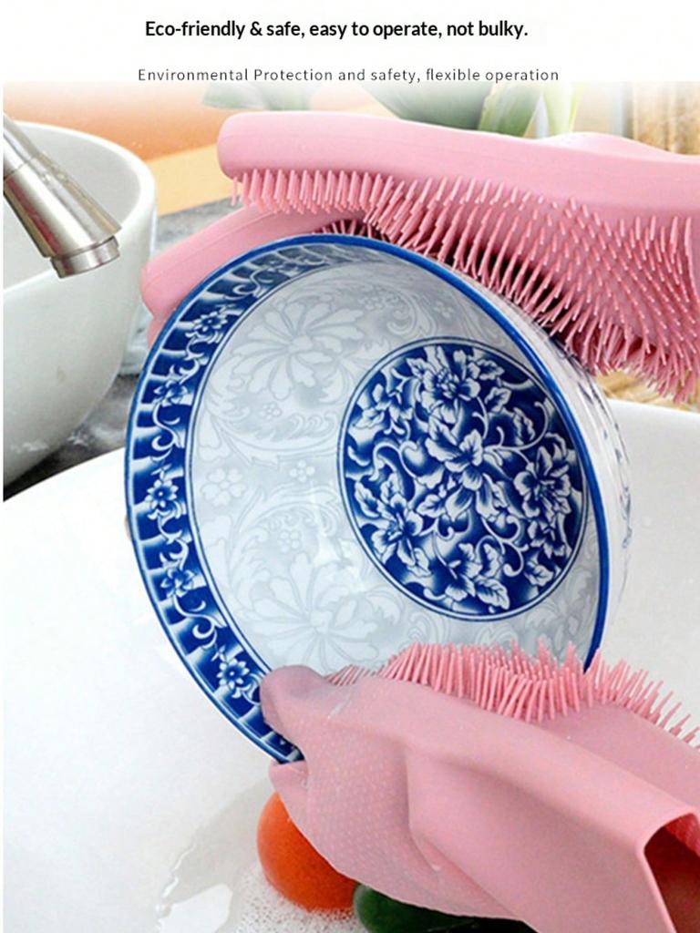 Silicone Dishwashing Gloves, Pet Bathing Gloves, Kitchen Cleaning Gloves for Washing Dishes and Vegetables