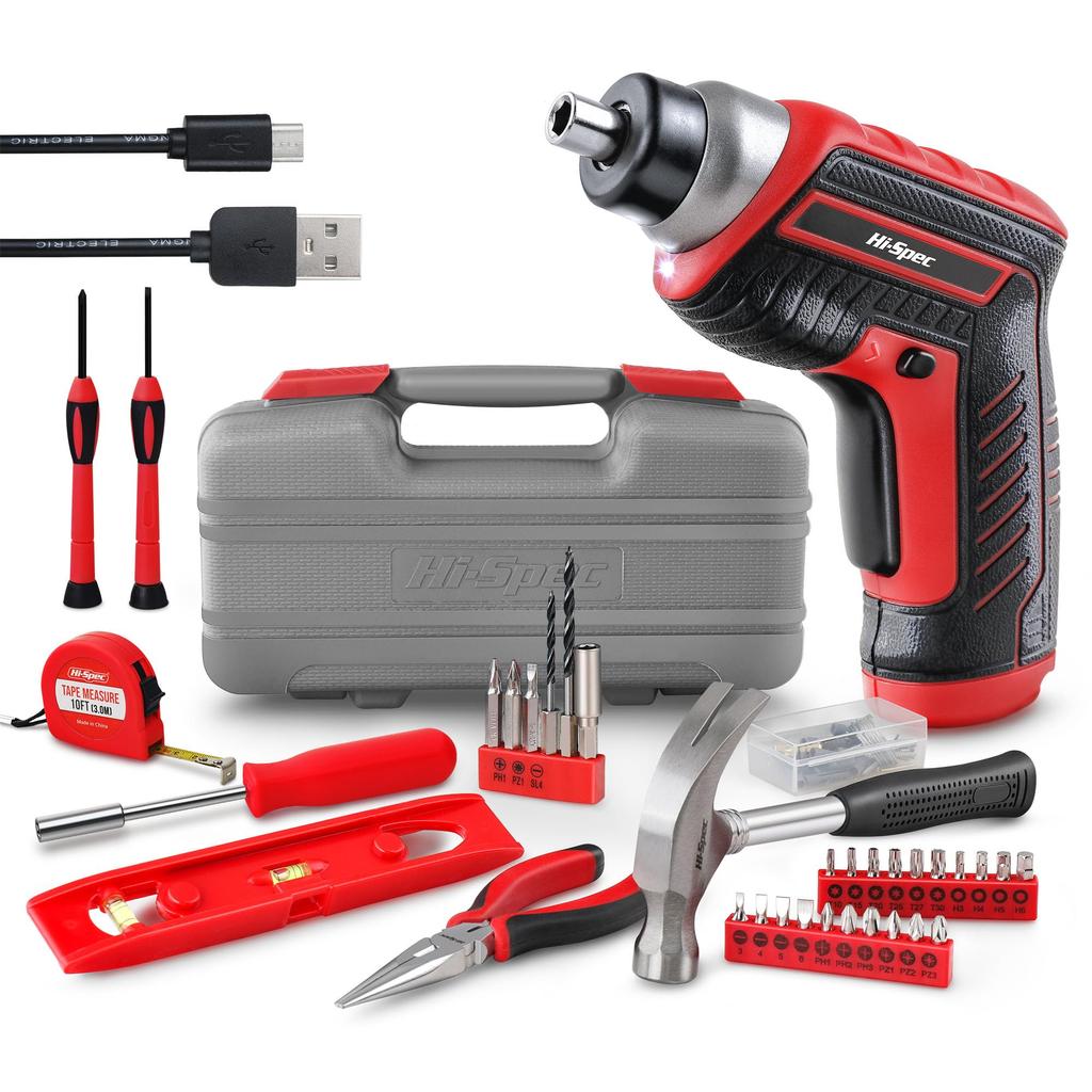 Tool Set with Electric Screwdriver and Drill Basic Tool Set for Lightweight USB Rechargeable Household Tool Set for Furniture and Home Maintenance