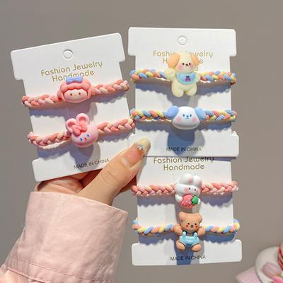 2Pcs Hair Tie Soft Braided Elastic Hair Bands with Cartoon Resin Animal Accessories Non-Scratching Girls Kids