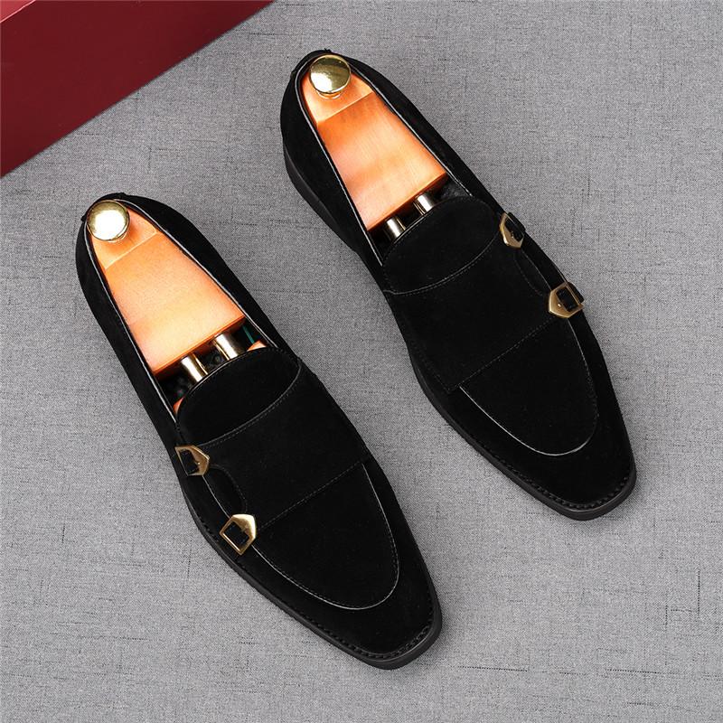 Fashion Fashion New Men's Pointed Toe Suede Leather Flats Shoes Male Designer Monk Strap Loafter Homecoming Wedding Dress Footwear