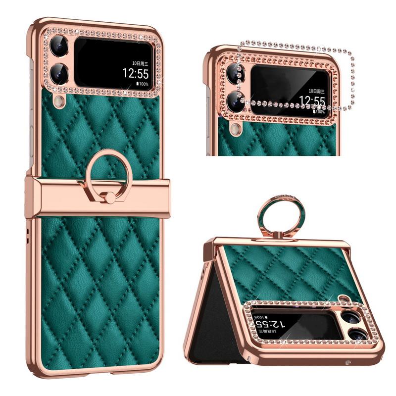 For Samsung Galaxy Z Flip 4 Case with Finger Ring Folding Screen Protective Hard PC Leather Cover Coque for Galaxy Z Flip 3 Protective Cases
