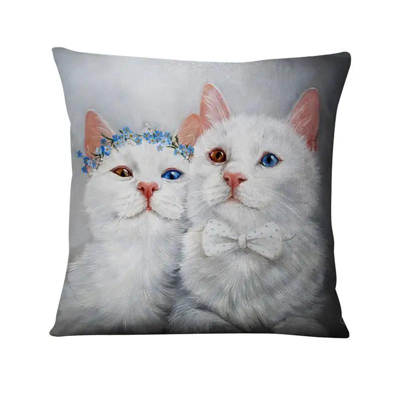 Cute Flower Cat Print Pattern Cushion Cover for Home Living Room Sofa Bedroom Decoration Throw Pillow