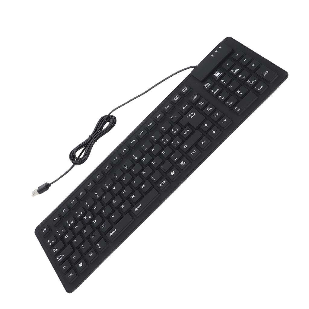 Keyboard 108 Key Spanish USB Wired Portable Foldable Quiet Waterproof Dustproof Silicone Keyboard