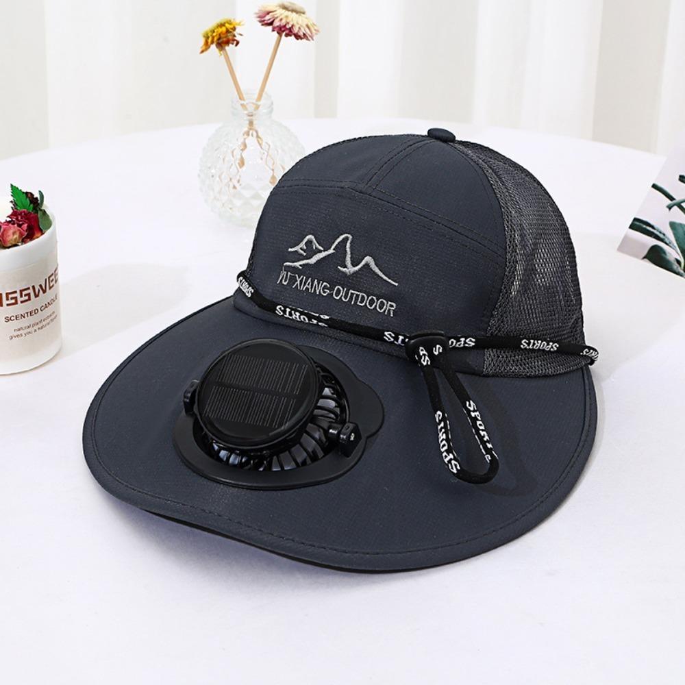 Mesh Wide Brim Fan Cap Breathable Solar Cooling Hat Practical Sun Hat with Solar Fan  Men/Women