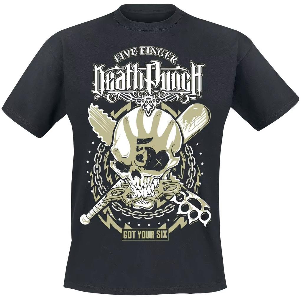 2026 New Hot Five Finger Death Punch Bloody Skull Print Tshirt Cotton Unisex Metal Fans Casual Tee