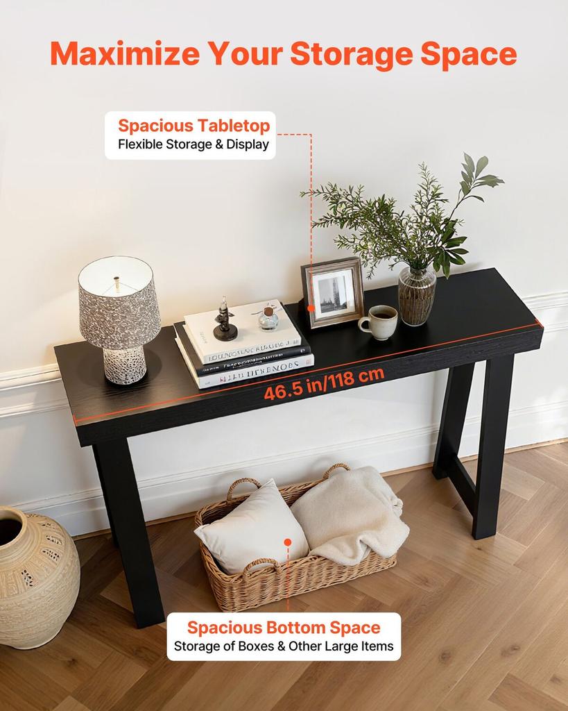 118 cm Console Table, Modern Desk Behind the Couch, Wooden Rectangle Entrance Desk, Narrow Long Sofa Table Accent Stand for Hallway, Bedroom, Living