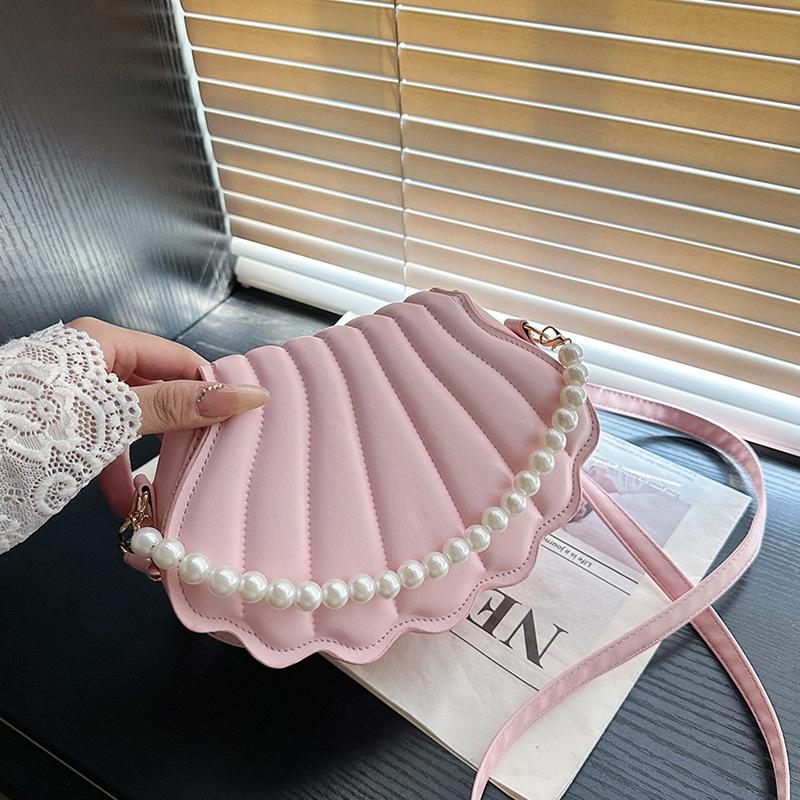 High Quality Shell women Shoulder Bag Minimalist with Pearls Design Crossbody Bag Vintage PU Leather Handbag for Women Girls