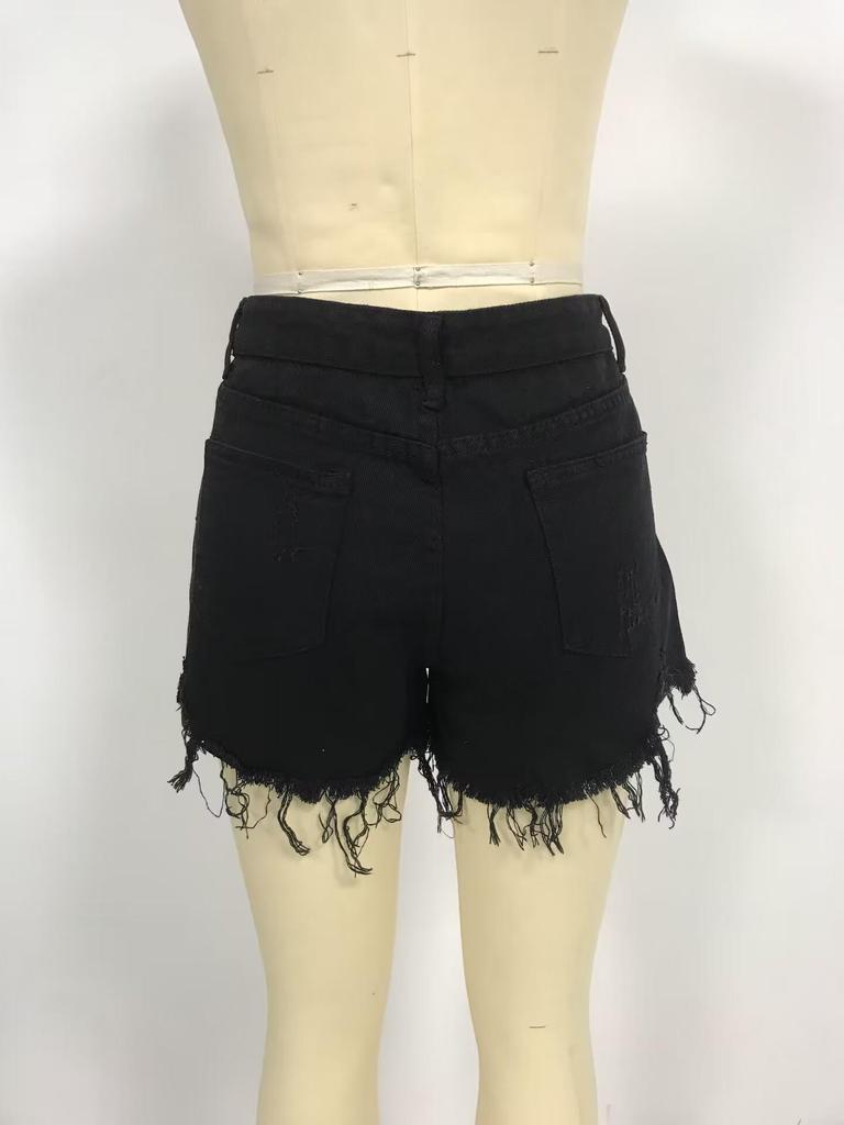 High-Waisted Ripped Fringed Denim Shorts for Women