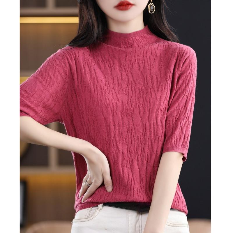 Women's Tight Fitting Knitted Turtleneck Sweater with Short Sleeves for Spring Autumn Versatile Undergarment