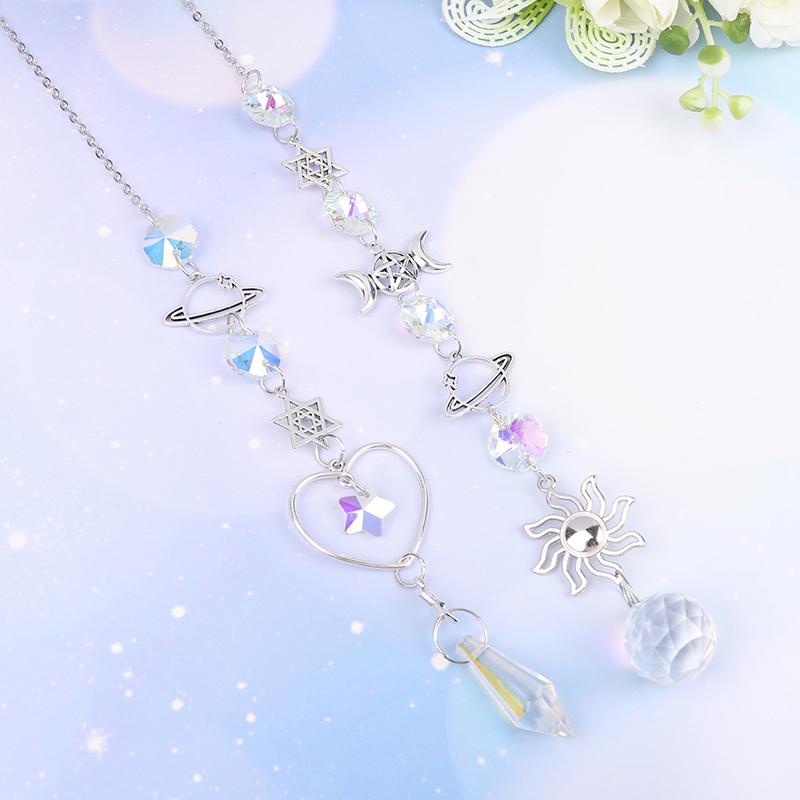 1Pc  Wind Chime Moon Sun Star Catcher Diamond Prisms Pendant Dream Catcher Rainbow Hanging Drop Home Windchime