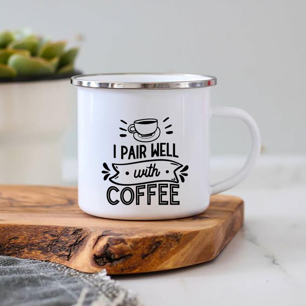 Life Begins After Coffee Print Mugs Creative Enamel Mug Home Office Coffee Tea Cups Camping Bonfire Beer Drink Cocoa Mug Gifts