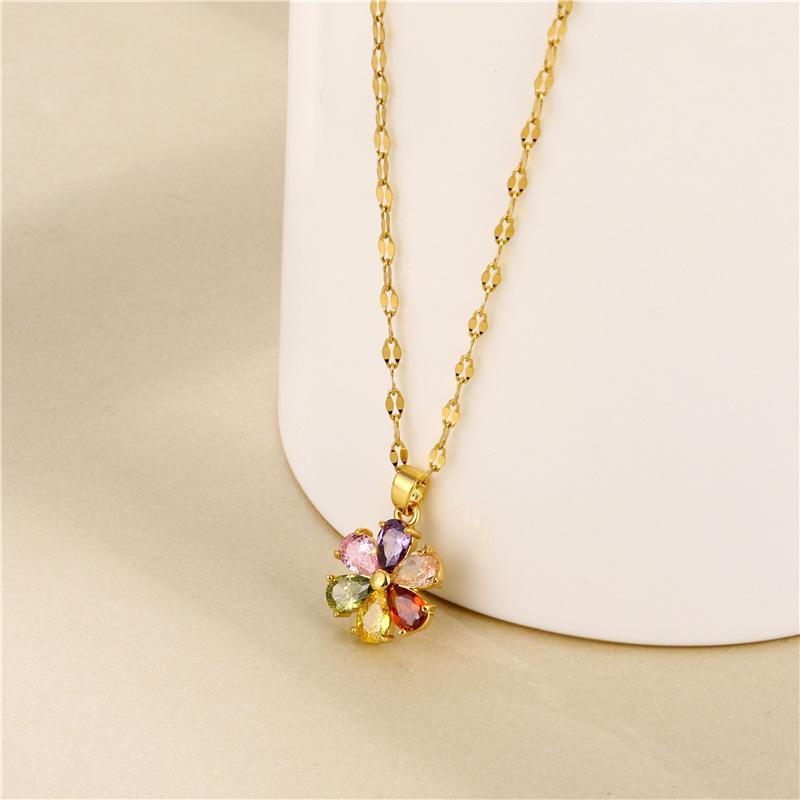 18K Gold Floral Zircon Necklace - European & American Style