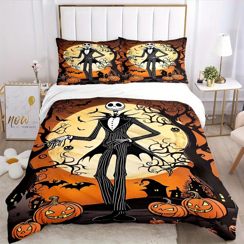 3pcs Halloween Jack Skellington Bedding Set, Includes Quilt Cover and Pillowcases, Suitable for All Seasons, Machine Washable, Ideal Gift Fo