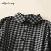 Mori Girl Spring Autumn Women Midi Shirt Dress Turn-Down Collar Vintage Plaid Casual Loose Dress Retro Cotton Elegant A-Line Dress