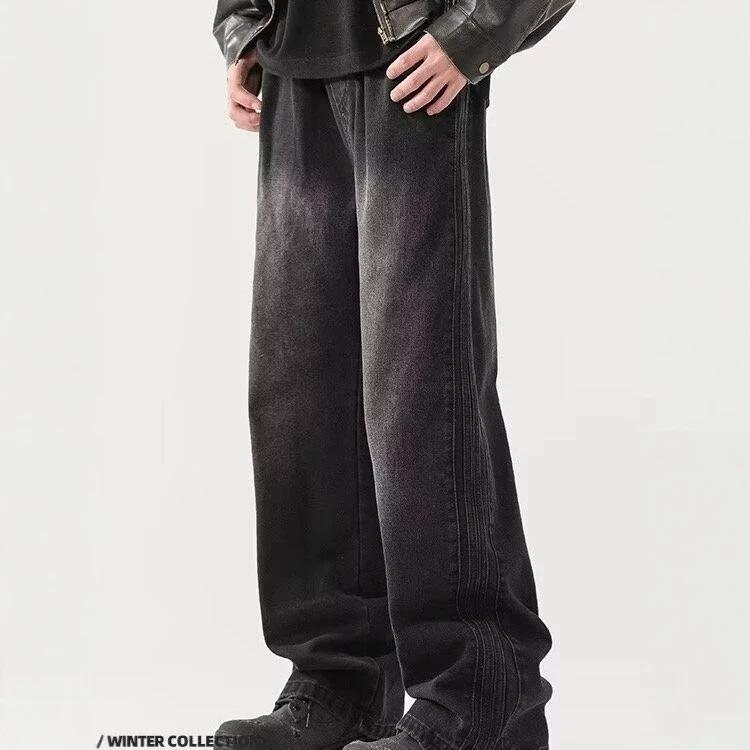 American Micro-washed Old Jeans Men's Loose Straight Spring and Autumn Trend Black Casual Wide-leg Pants