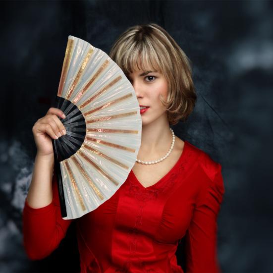 Yousheng Colorful Kung Fu Fan Holographic Foldable PVC Fan Ergonomic Handle Smooth Opening Closing Performance Fan Folk Craft Fan