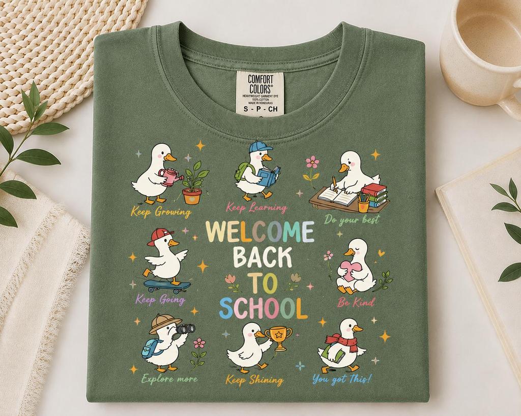 Welcome Back to School Duck Teacher Shirt, Comfort Colors Garment-Dyed Tee