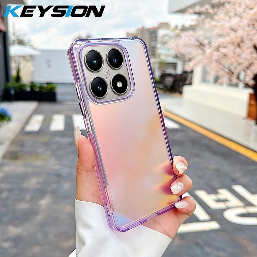 KEYSION Fashion Laser Gradient Colorful Phone Case for Xiaomi 14T 14T Pro 5G Soft TPU+PC Shockproof Back Cover for Xiaomi 14T 5G