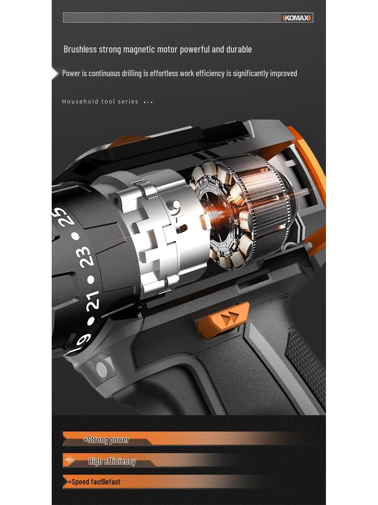 Cordless Brushless Impact Drill: Multifunctional Electric Screwdriver & Pistol Hand Drill for Household Use.