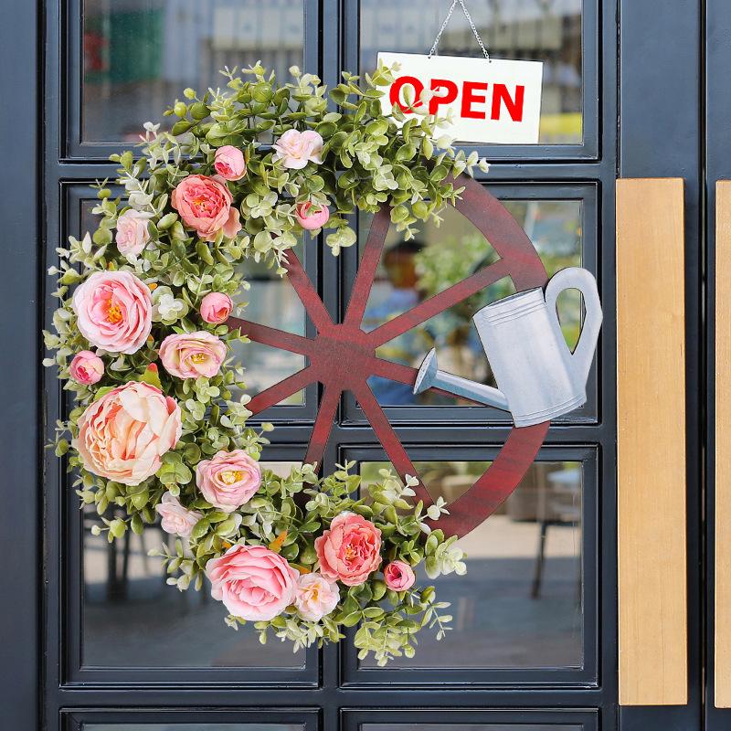 Creative Kettle Wheel Wreath 2024 Spring Simulation Wreath Outdoor Pastoral Scene Arrangement Props