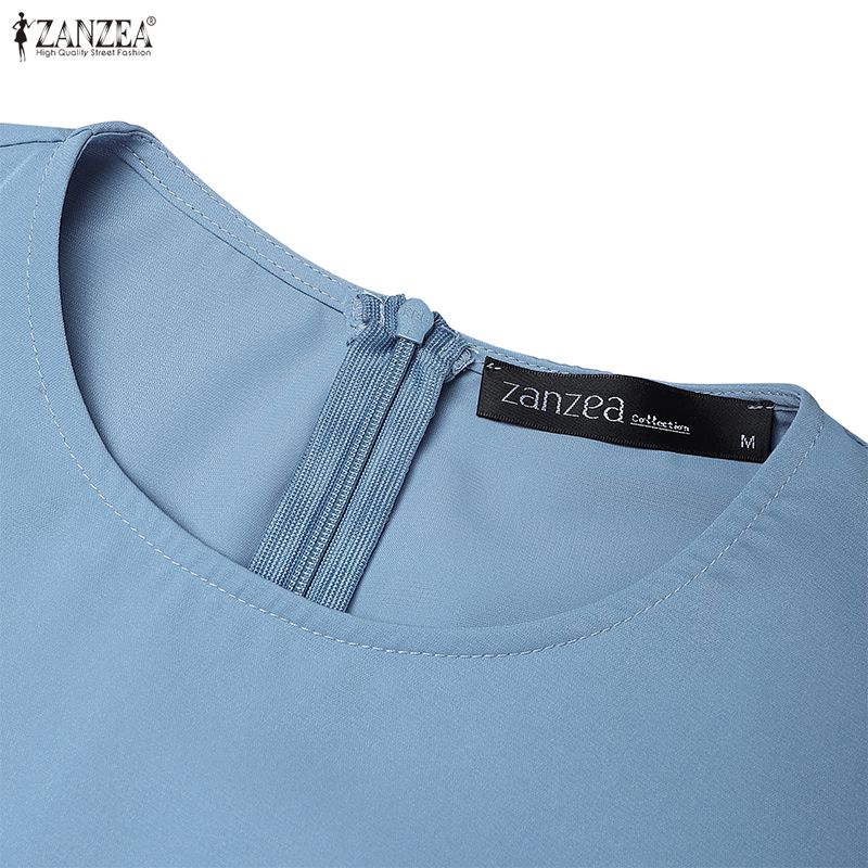 ZANZEA Women Casual Round Neck Solid Color 3/4 Sleeve Sheath Dress