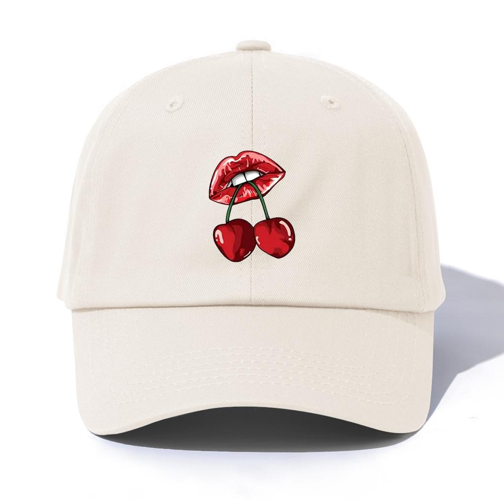 1pc LIP&CHERRY Print Baseball Cap for Adults, Minimalist Retro Style Casual Soft Adjustable Dad Hat, Perfect As Gift
