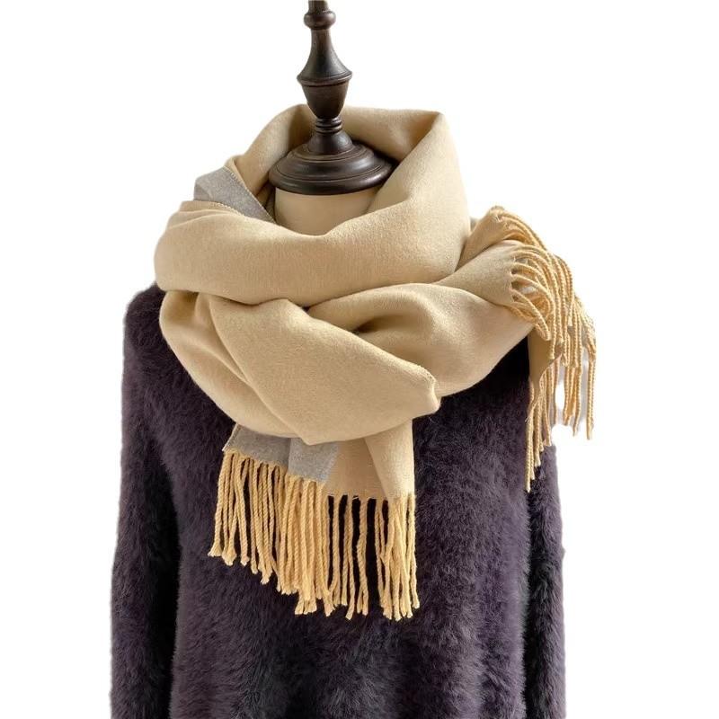 Scarf Women's Winter Simple Versatile Soft Double Sided Solid Color Shawl Tassel Imitation Cashmere Thickened Autumn and Winter Warm Scarf