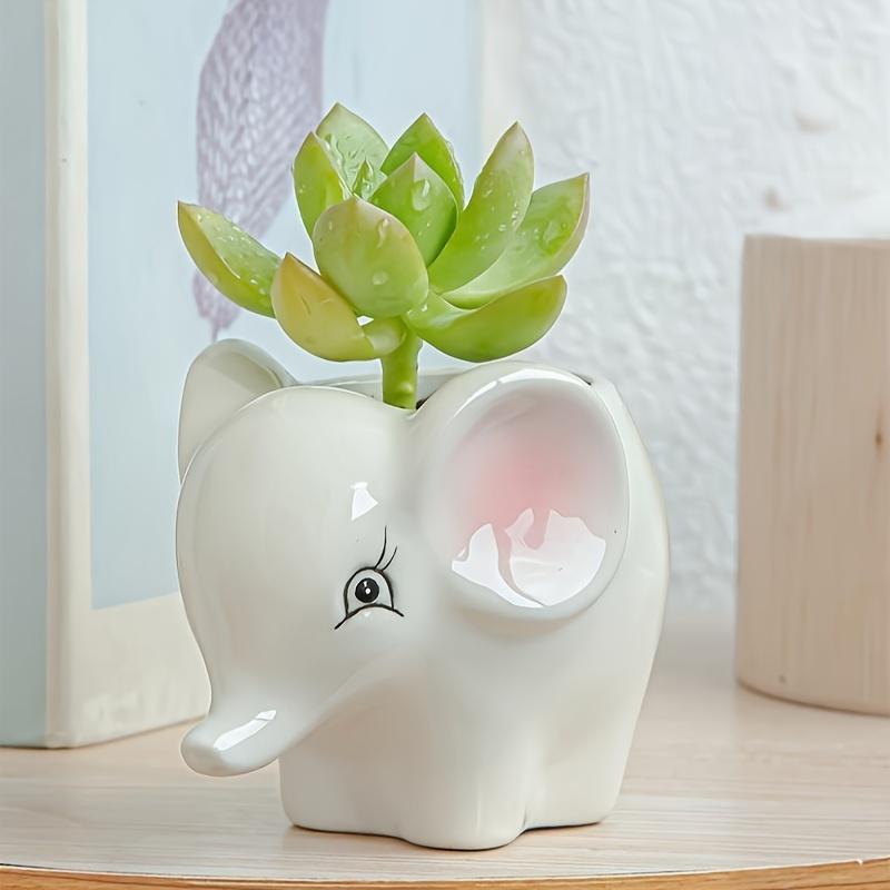 A Cute Animal-Themed Ceramic Planter for Succulents, Perfect for Decorating Your Balcony Table. Gardening Gift Home Decor