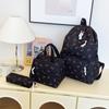 Chic Bow Accent Backpack Set 3Pcs Handbag&Pencil Bag Contrast Stitching Multi Pocket Women's Coordinated Set for Campus Commute