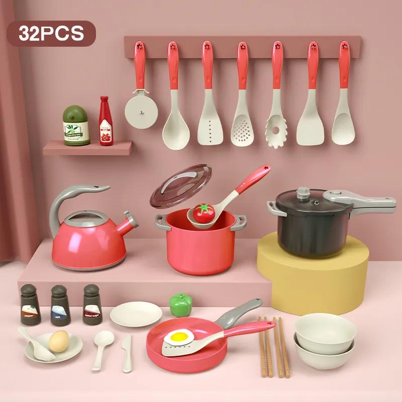 High Quality Christmas Gifts for Girls Kids Kitchen Cooking Toy Set Play Food With Pots Pans Cookware Play Role Playing Toys