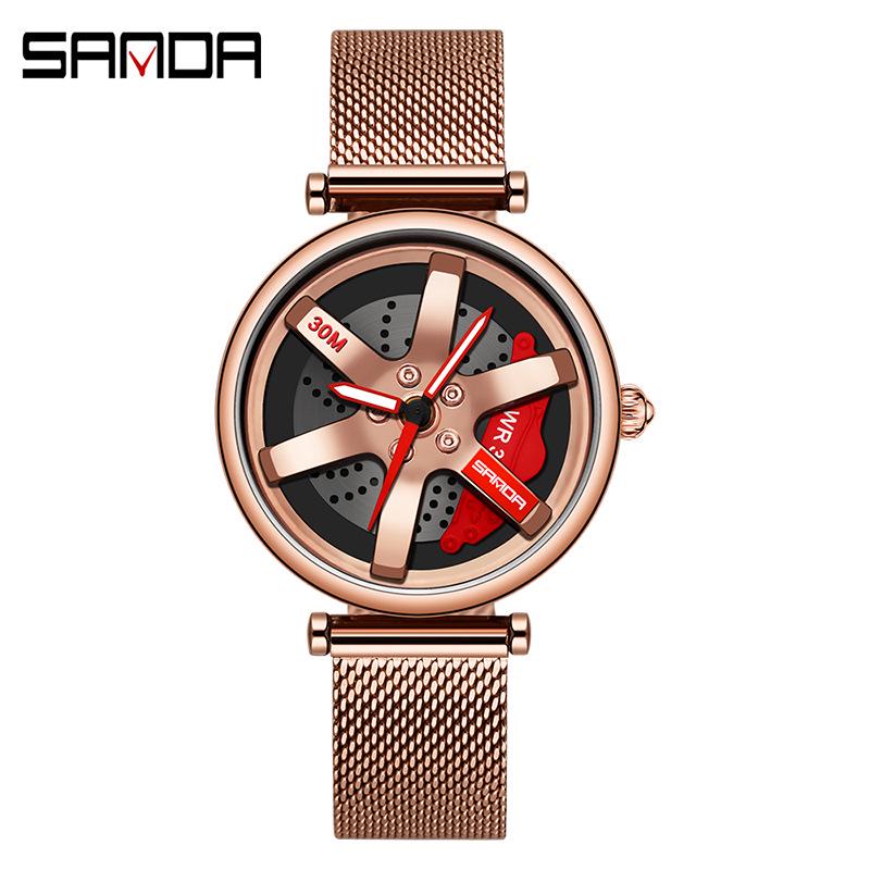 Sanda Men's Creative Rotating Quartz Wristwatch with Mesh Strap