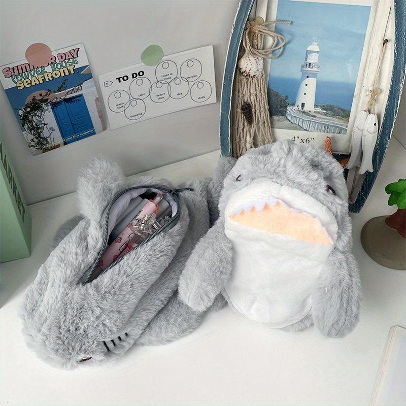 Pencil Pouch, Plush Cartoon Shark Pencil Case, Large Capacity Bag, Zipper Cute Pen Holder for School Office Home