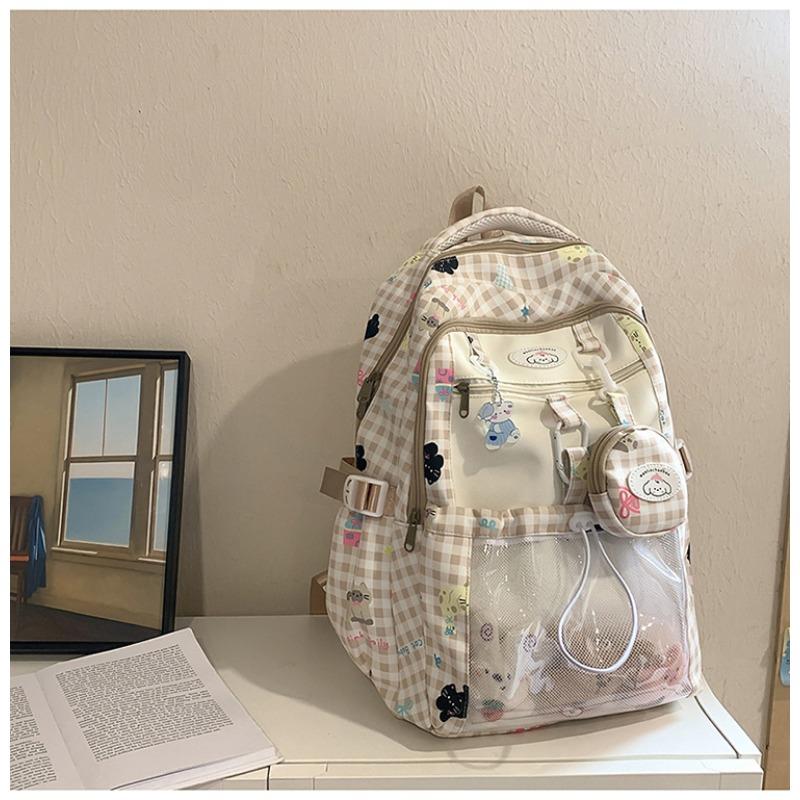 Fresh, Sweet and Cute Two-dimensional Plaid Backpack for Junior High School Students, Contrasting Colors, Large-capacity Backpack.