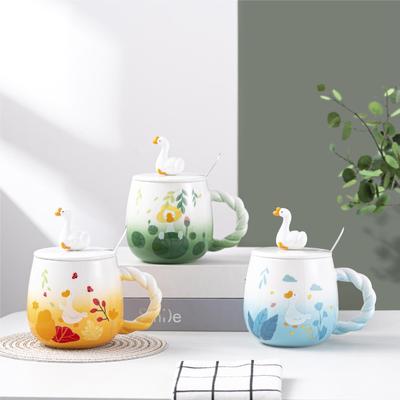 Cute Girl Ceramic Cup Big White Goose Mug Office Cup Souvenir Water Cup Gradient Color Coffee Cup