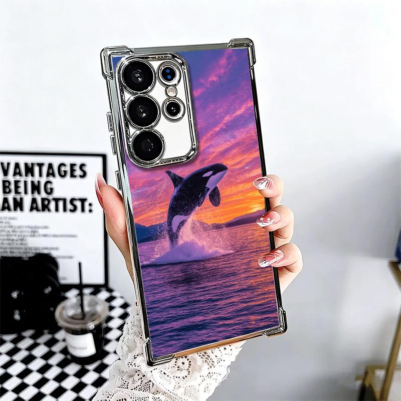 Orca Ocean Pattern Plating Phone Case For Samsung Galaxy S24 S25 FE S26 Edge S23 Ultra S22 S21 Plus S20 Anti-Fall Airabag Cover