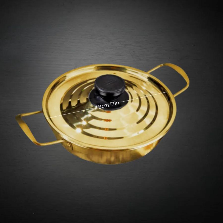 Korean style spiral covered soup pot, stainless steel instant noodle pot, golden hot pot, double ear small pot soup pot milk pot