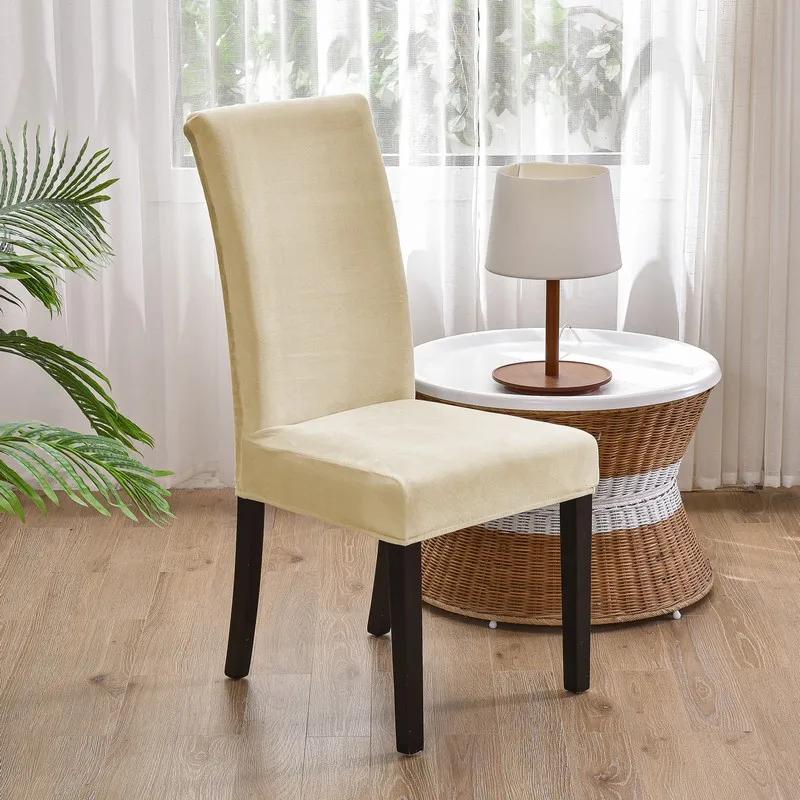 Soft Velvet Dining Chair Cover Universal Long Back Chair Slipcovers Elastic Seat Protector Case for Dining Room Home Decor