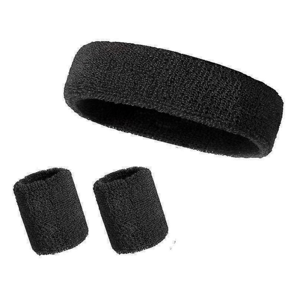 Sweatbands Set 3 Piece, Outdoor Sports Moisture Wicking 2 Wristbands And 1 Headband, Breathable Cotton Athletic Bands For Basketball, Tennis