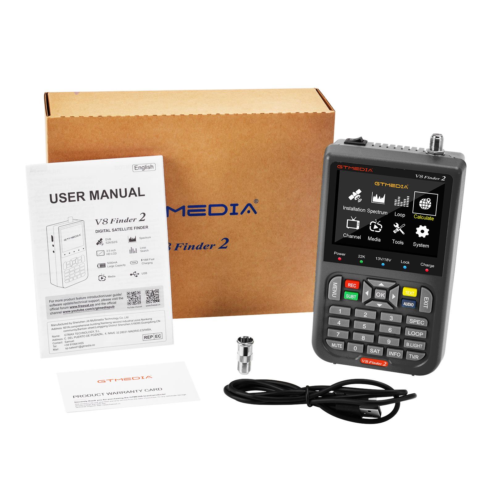 

V8 Finder 2 Супутниковий шукач DVB-S/S2X 3,5-дюймовий РК-дисплей 1080P Порт Type C Satfinder VS Freesat Finder Метр Оптом чорний