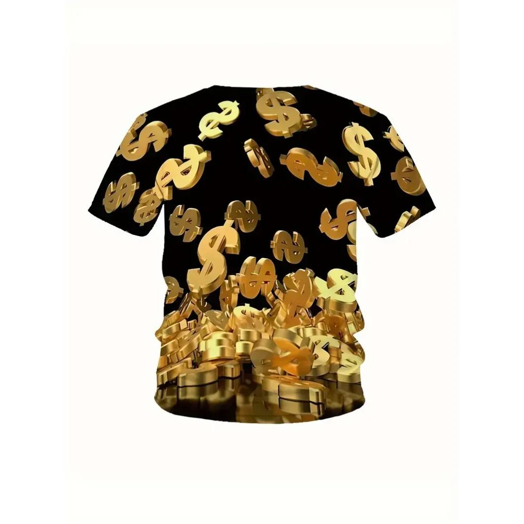 

3D Принт с узором золотого доллара, забавная мужская футболка с коротким рукавом и круглым вырезом, свободного кроя S