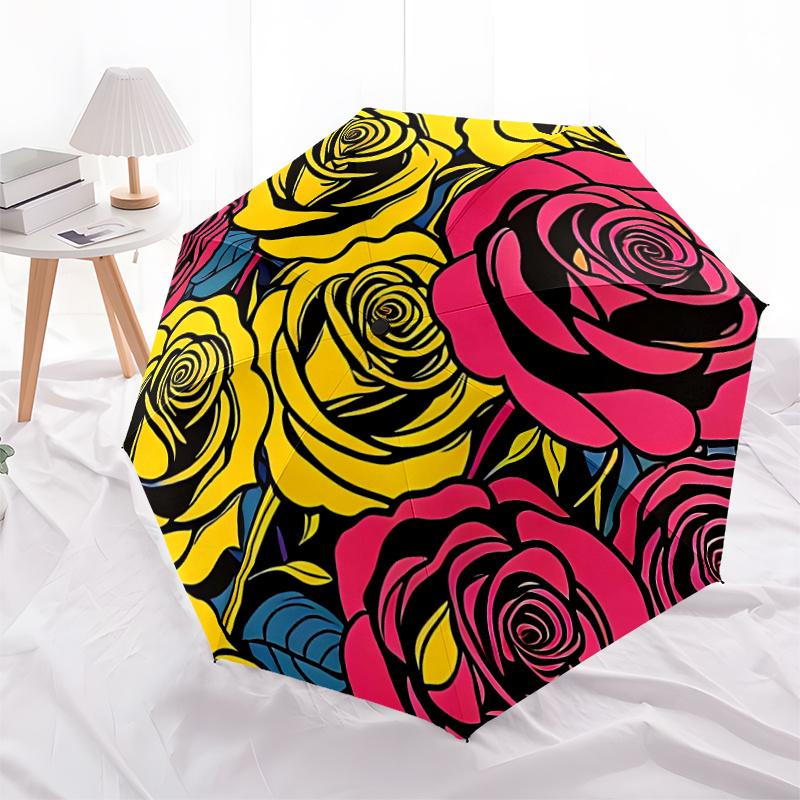 1pc Roses FlowersAutomatic Open/close Umbrella, 8-Rib Sturdy Structure, Portable Travel Umbrella, Parties, Everyday Usec58