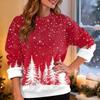 Women's Fashion Casual Long Sleeve Christmas Printed Round Neck Top Sweatshirt