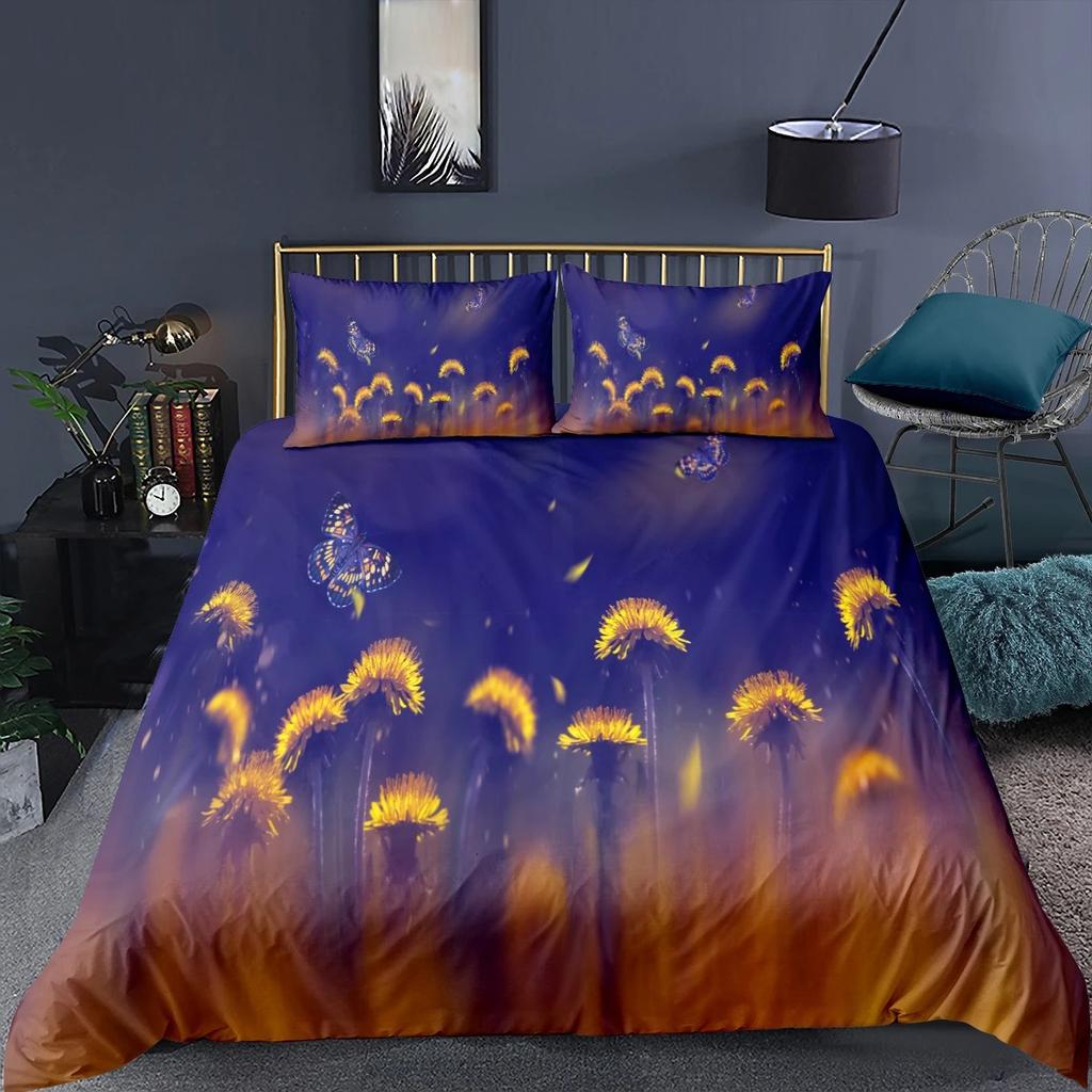 Black Dandelion Bedding Set And Pillowcase Single Twin Queen King Size Super Soft Autumn Home Textile Luxury Duvet Cover