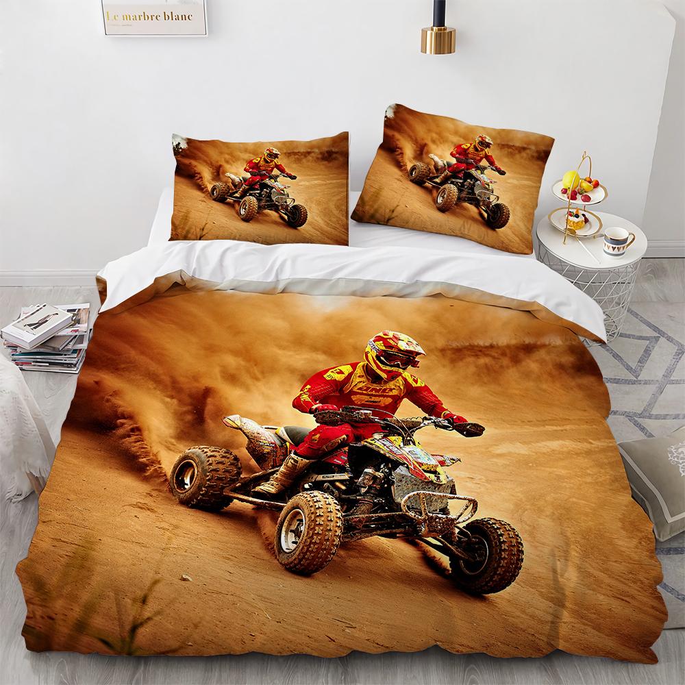 Motocross Gaming Bedding Set,Cross-Country Motorcycle Duvet Cover King Size For Teen Boys, Motorcycle Racing Car Comforter Cove