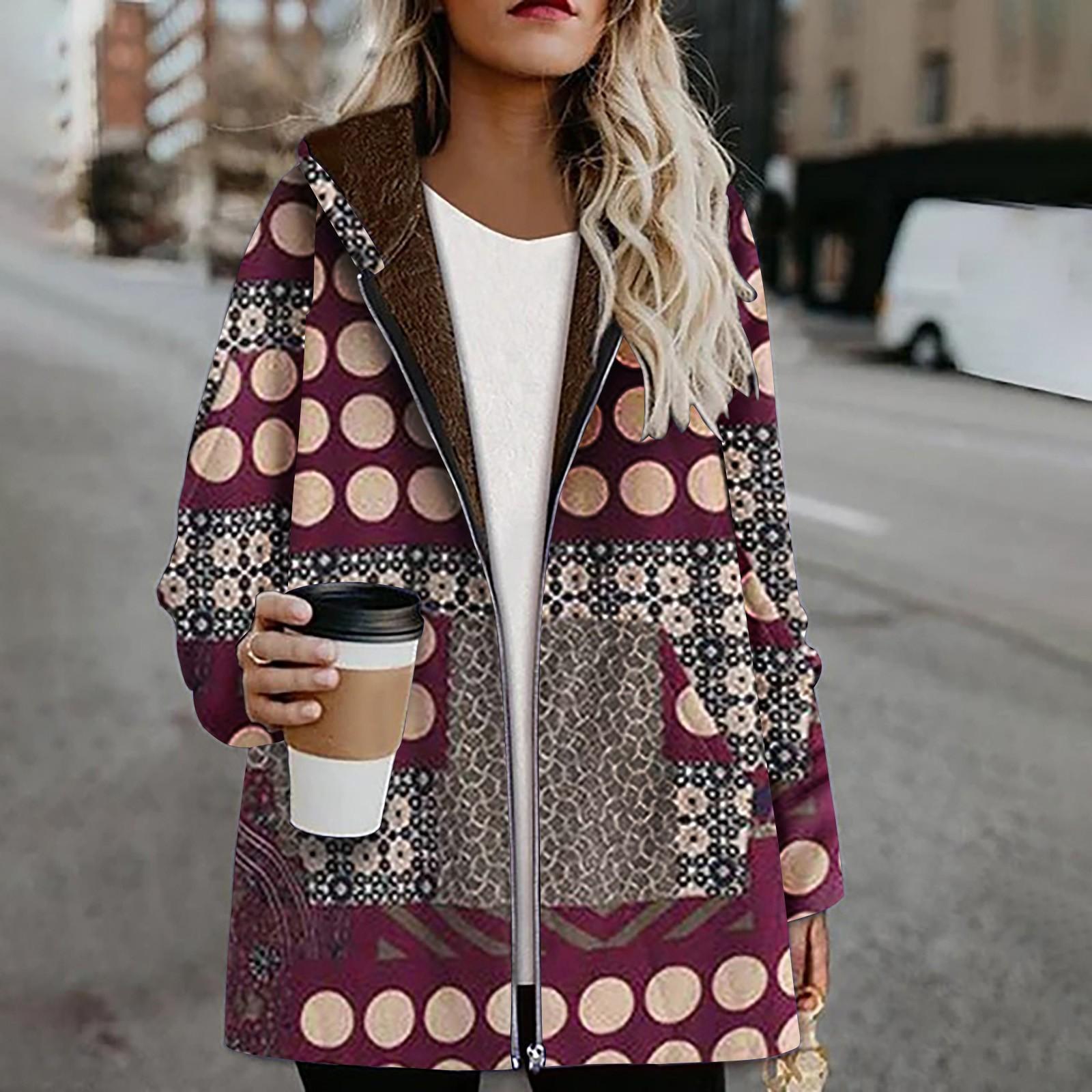 

Плюс размер женщин зимние теплые карманы с принтом толстые молнии с капюшоном пальто верхняя одежда S красный