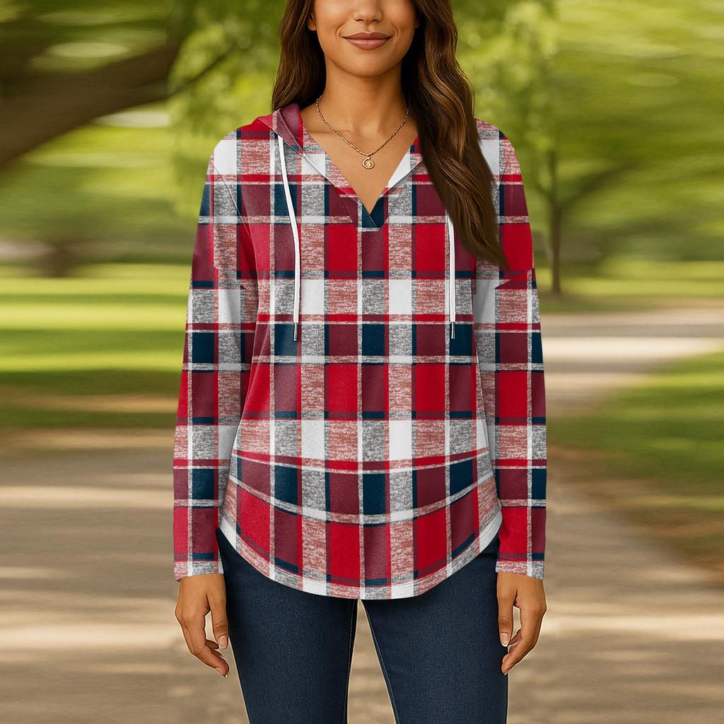 Damenmode Kapuzenpullover V-Ausschnitt Langarm Geblümter Kordelzug Lässig Locker Pullover Tops