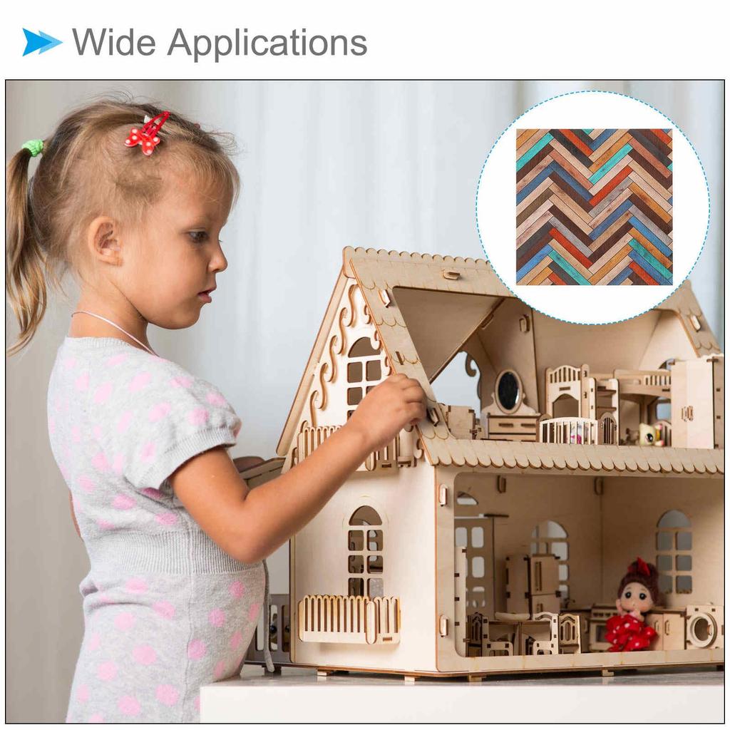 CoCud Dollhouse Flooring, 3.94" Square, PU Self-Adhesive Wood Grain Flooring for Miniature Dollhouses, Peel and Stick (Colorful) - (Use: Dollhouse