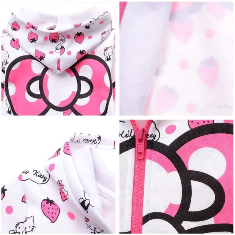 Girls Cotton Cute Cartoon Print Jacket Fleece Lined Hooded Zipper Outer Wear Casual Warm